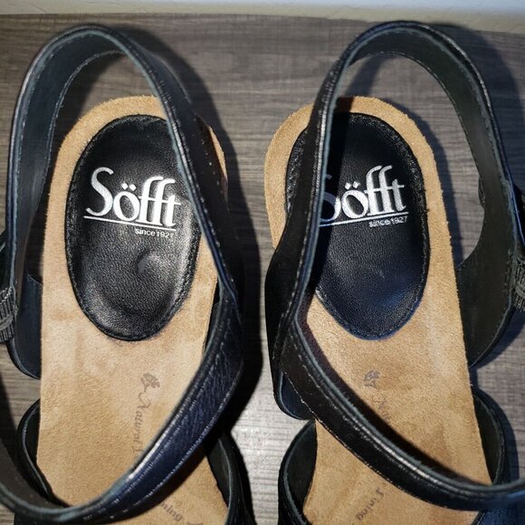 Sofft Clarissa Leather Basketweave Wedge Ankle Strap Sandal Black Sz Women's 9.5 - Picture 7 of 10
